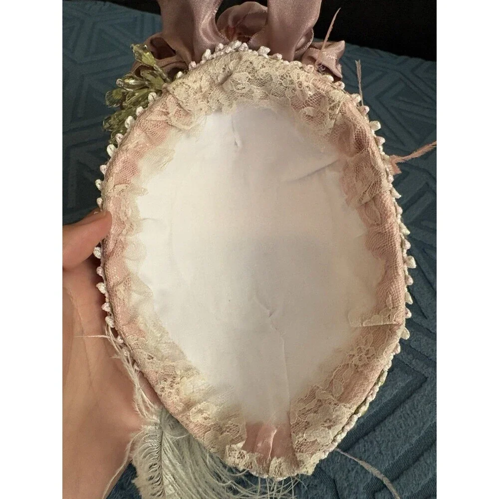 Vintage 1950s/60s Pink Lace & Feather Percher Cocktail Hat Miniature Fascinator